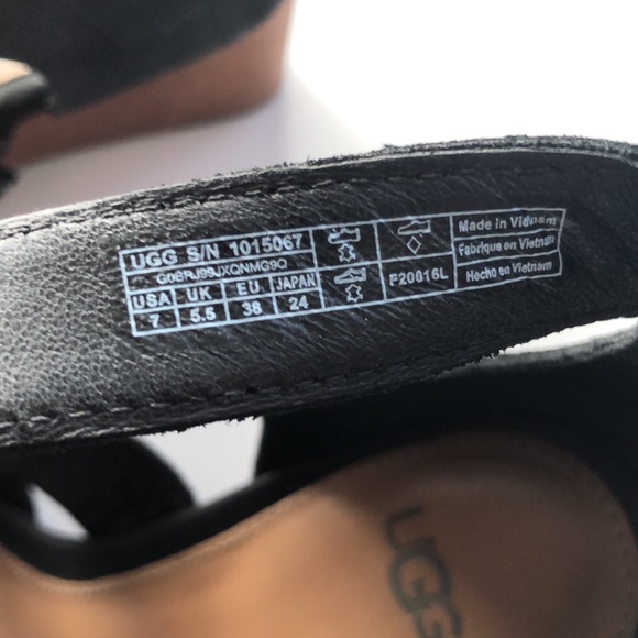 UGG Yasmin Snake Gladiator Wedge Black Leather Sandal Size 7 - Picture 8 of 10